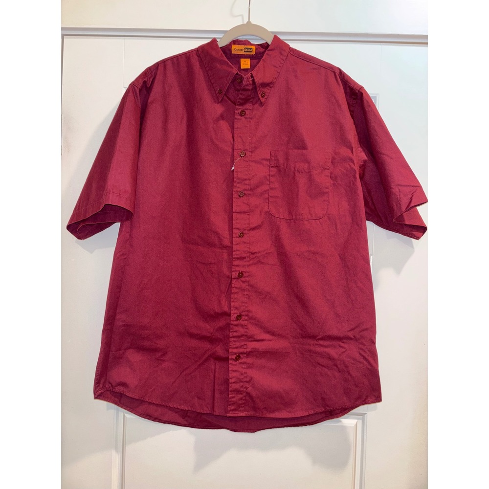 CornerStone Mens XL Burgundy Red Short Sleeve Button Down Work Shirt SP18
